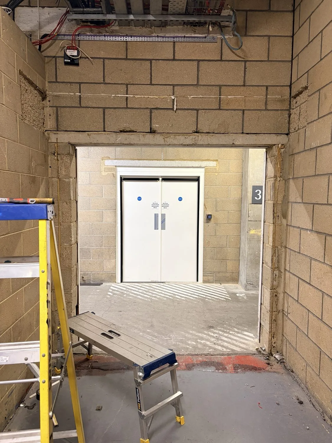 Opening exposed and prepared for the new door set